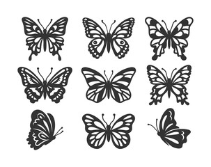 Fototapeta na wymiar Butterfly icons set, Vector illustration, decorative silhouettes of butterflies