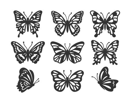 Butterfly icons set, Vector illustration, decorative silhouettes of butterflies