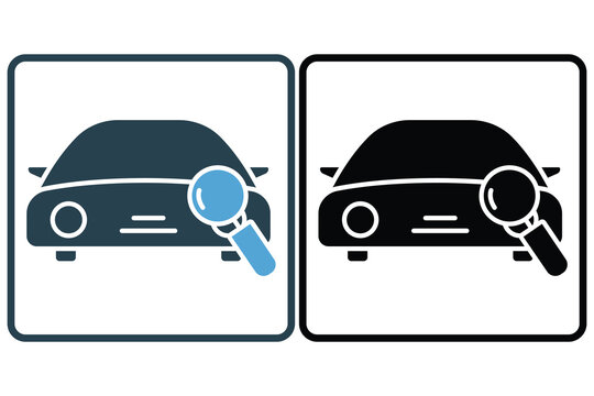 Auto diagnosis icon illustration. car icon with search. icon related to car service, car repair. Solid icon style. Simple vector design editable