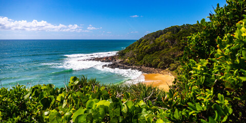 Beautiful paradise little beach with golden sand and azure water - Second Bay in Sunshine Coast. Hidden gems of Queensland, Australia