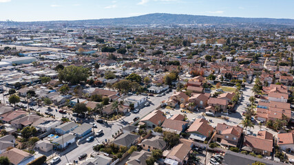 Afternoon view of a neighborhood in Wilmington, California, USA. - obrazy, fototapety, plakaty