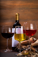 Glasses with various craft wine