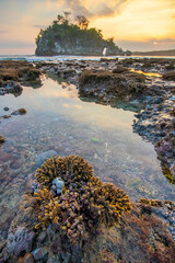 Beautiful Crystal Bay, Nusa Penida, Bali at low tide and you can see lots of coral on the beach...