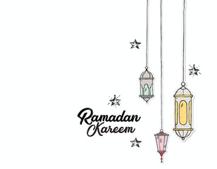 Hand drawn Ramadan Kareem and lantern background,beautiful greeting card design elements