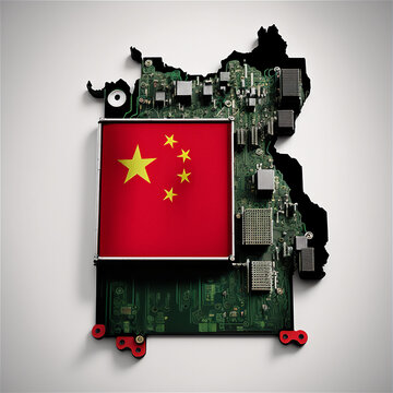 Microchip with Chinese flag. Generative AI