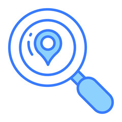 Location pin under magnifier, vector of location search in trendy style