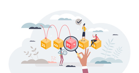 Linear or sequential search method to find element tiny person concept, transparent background. Ineffective and slow technique for computer seek, scan or monitoring illustration.