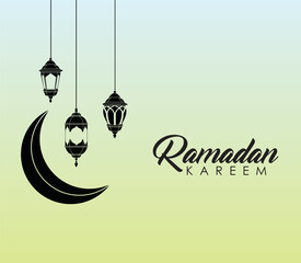 Hand drawn Ramadan Kareem moon and lantern background,beautiful greeting card design elements