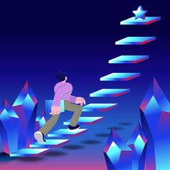 Career development infographics banner, ladder to success. Businessman climbs up stairs from start.flat style design business concept. Vector illustrations.