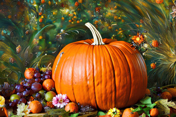 Pumpkins and Fruits From The Autumn Harvest Season Generative AI Art