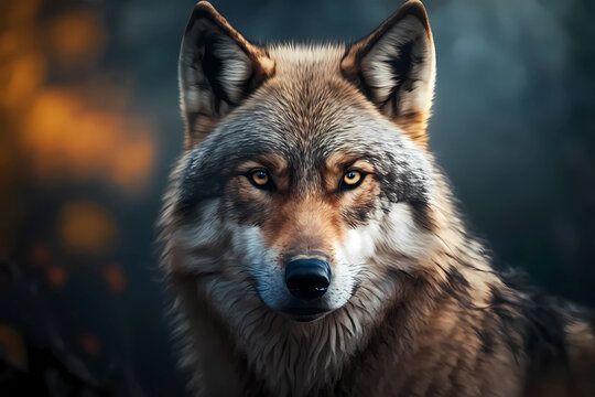 Wolf portrait. Generative ai design.