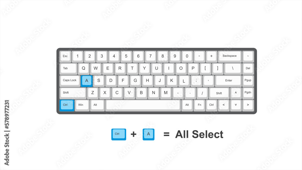 Poster vector control ctrl+ a = all select - keyboard shortcuts - windows with keyboard white and blue illu