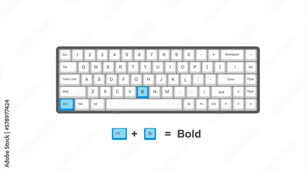 Poster vector control ctrl + b = bold - keyboard shortcuts - windows with keyboard white and blue illustrat