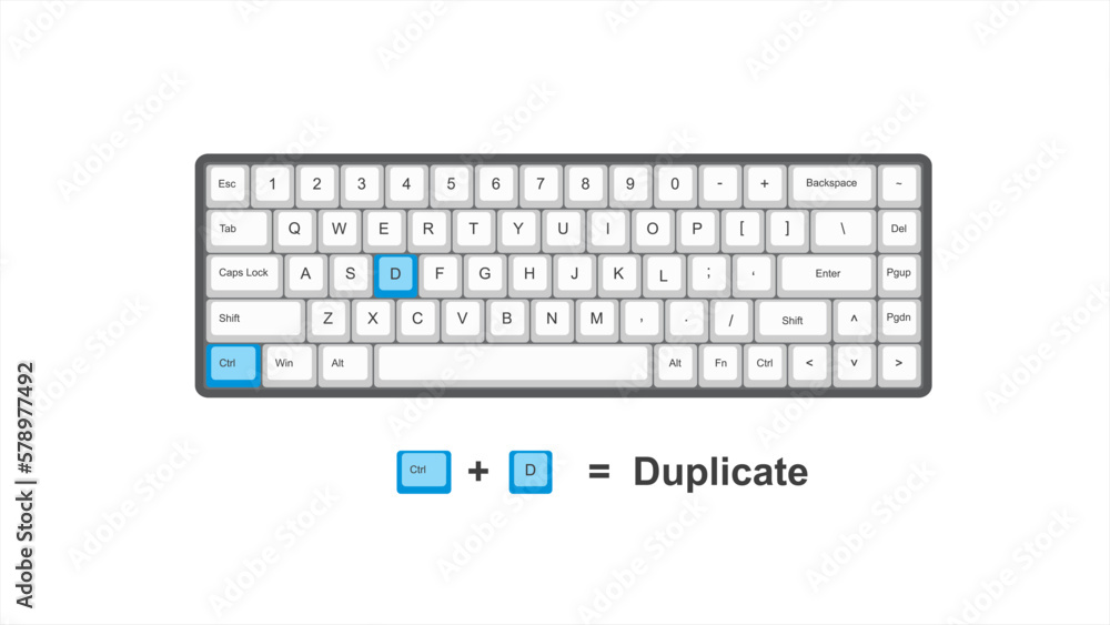 Poster vector control ctrl + d = duplicate - keyboard shortcuts - windows with keyboard white and blue illu