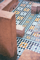 Mosaic Tiles at the Ruins of the El Badi Palace in Marrakech Morocco