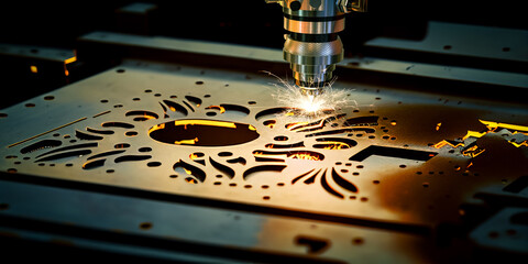 cnc laser machine cuts a metal sheet. - obrazy, fototapety, plakaty