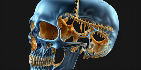X-ray of the zygomatic bone and eye sockets, showing the structure of the skull around the eyes - Generative AI