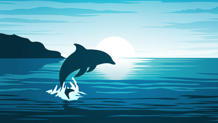 Obraz premium A dolphin swimming in a tranquil ocean