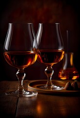 Fototapeta na wymiar Scenic image of two glasses of cognac. AI Generative Art.