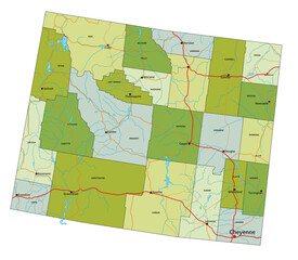 Highly detailed editable political map with separated layers. Wyoming.