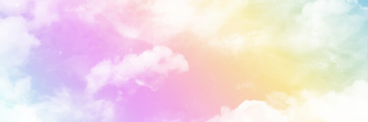 Fototapeta na wymiar A soft cloud background with a pastel colored orange to blue gradient. Panorama view vector illustrator