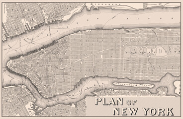Vintage Historical map of New York City. Vector illustration.