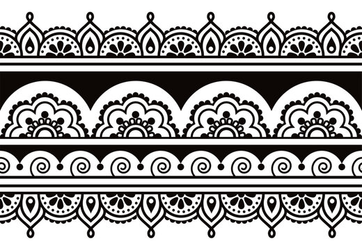 	
Indian Mehndi tattoo style inspired vector seamless pattern in black and white with swirls and flowers
 
