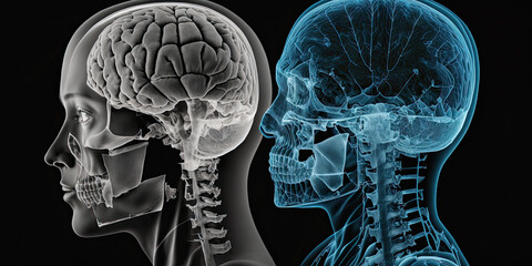 Lateral and AP (anterior-posterior) x-ray views of skull and cervical spine - Generative AI
