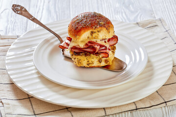 Hawaiian Ham and Swiss Slider on white plate