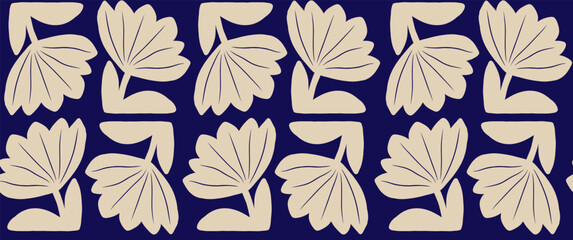 Modern hand drawn blue flowers ornament seamless pattern Abstract trendy print