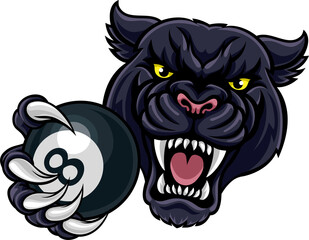 Panther Angry Pool 8 Ball Billiards Mascot Cartoon