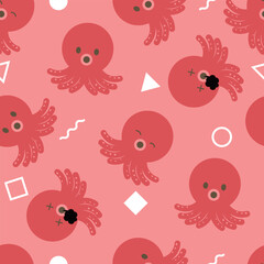 ゆるかわなタコと幾何学模様のシームレスパターン