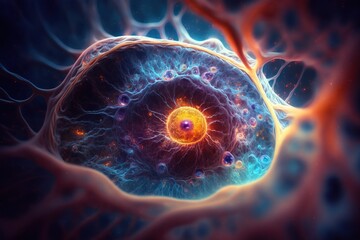 Space universe in a human brain cell. Structure of the human brain synapses. Generative AI 