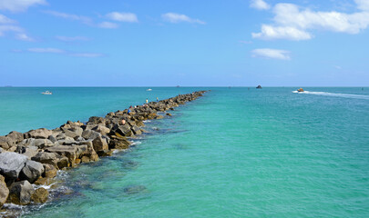 South Pointe Park Pier and aquamarine water of Atlantic Ocean, Miami Beach, Florida