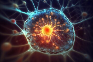 Fototapeta premium Space universe in a human brain cell. Structure of the human brain synapses. Generative AI 