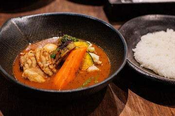 soup curry with rice in Hokkaido, Japan