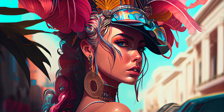 Rio carnival extravaganza cartoon style. Carnival in Rio de Janeiro. Generative Ai