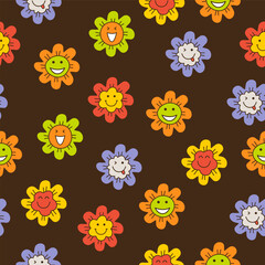 Smiling flower, abstract personage, mascot design, funny face, cute icon