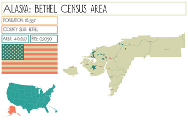 Large and detailed map of Bethel Census Area in Alaska, USA.