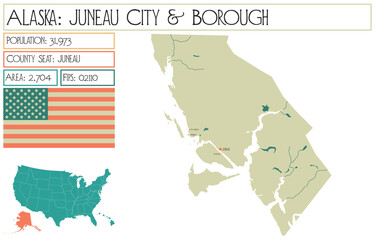 Large and detailed map of Juneau City and Borough in Alaska, USA.