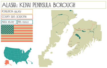 Large and detailed map of Kenai Peninsula Borough in Alaska, USA.