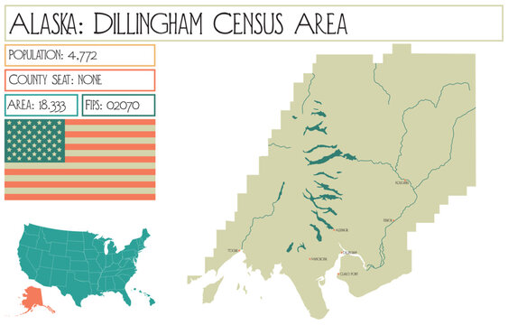 Large And Detailed Map Of Dillingham Census Area In Alaska, USA.