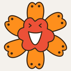 Funny mascot, learning concept. Cute avatar, six-petalled flower happy. Chat icon, Head figure, simple character. Isolated on white.