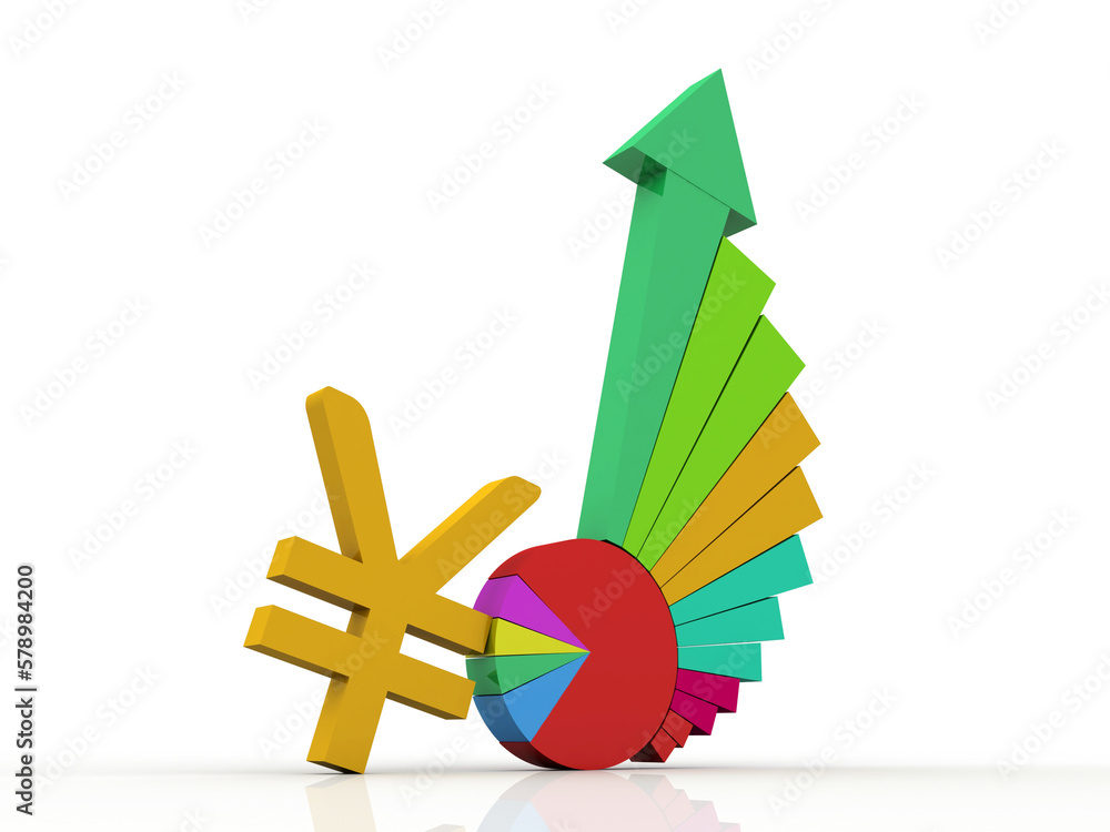 Poster 3d rendering folder icon with paper sheet and 3d graph near yen