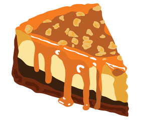 Indulge in the decadent flavor of our creamy cheesecake slice topped with rich caramel sauce and crunchy nuts. Perfect for satisfying your sweet tooth.