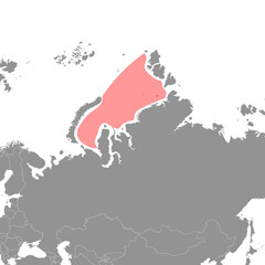 Kara Sea on the world map. Vector illustration.