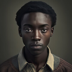 Handsome african guy looking at camera on dark background. Generative AI