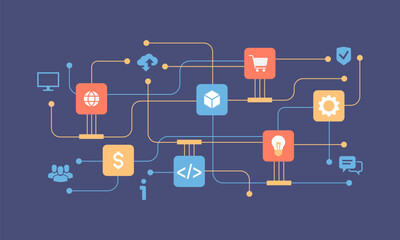 internet business background, banner, research, product. customer service, online support, team work online development Vector illustration concept