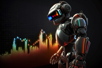 Fototapeta premium Future business 3d technology robot and stock chart traders, stock chart analysis to beat the market. Generative AI.
