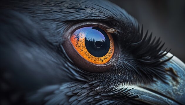 Closeup of raven eye. Macro of bird eye. Generative AI